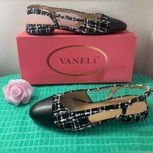 Vaneli Black and White Tweed Slingback Flats
